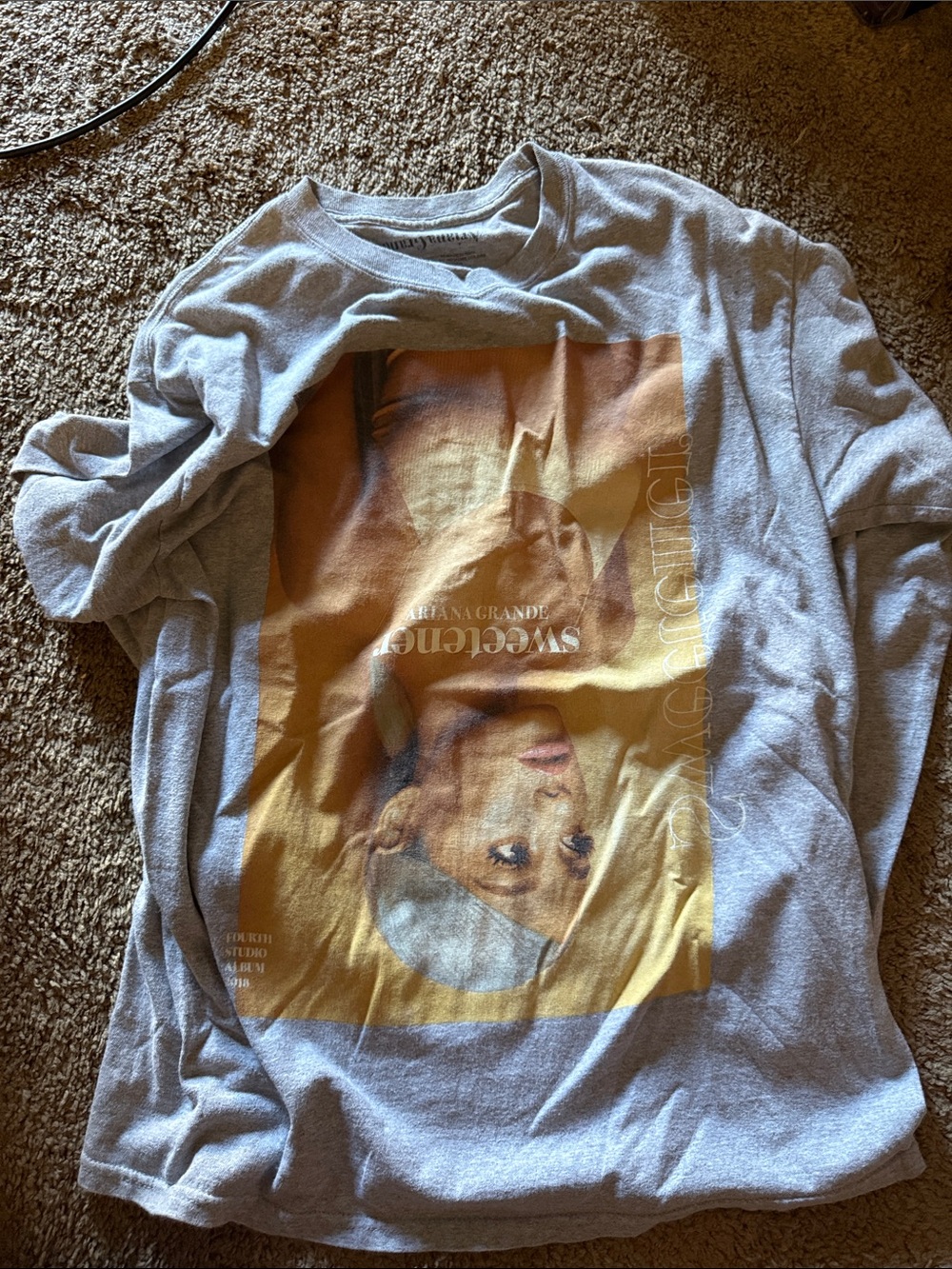 Ariana Grande Heather Gray Tee with Gold and Warm Tones Print